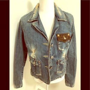 TRUE RELIGION Distressed Denim Jacket Size Large